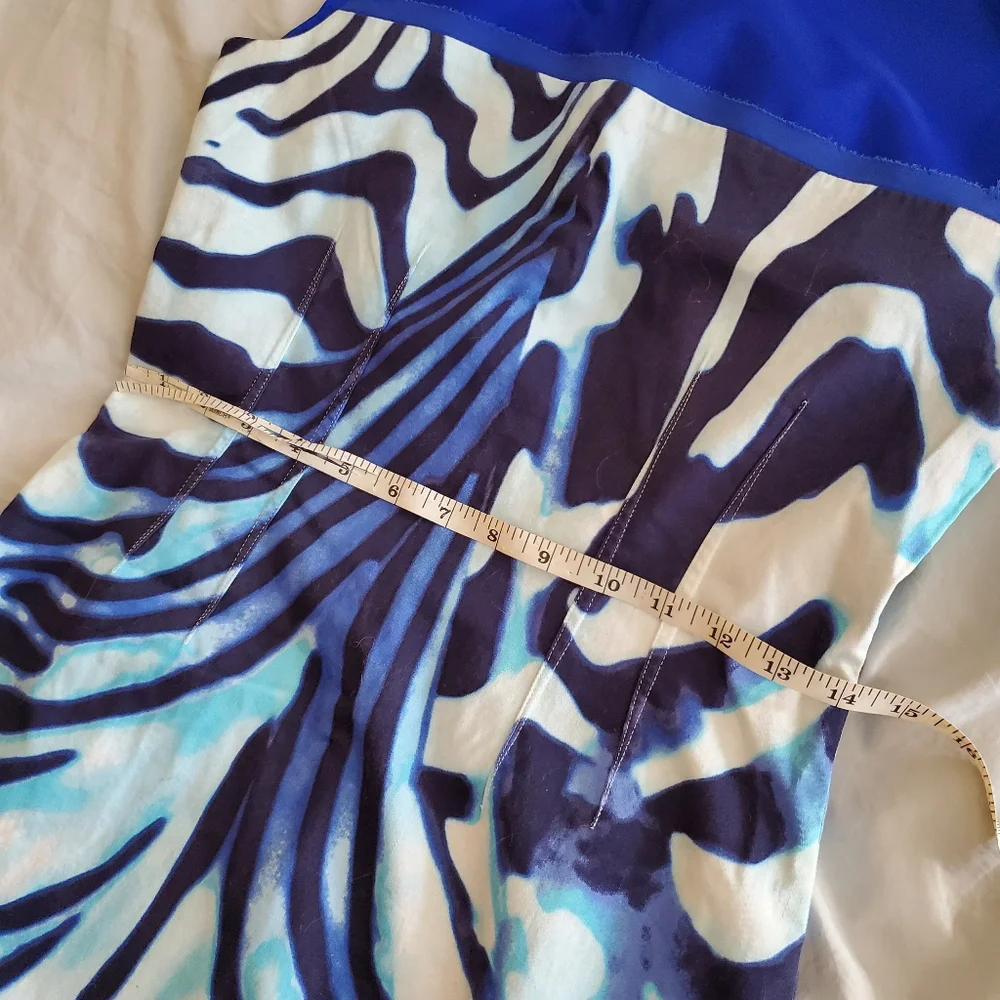 T Tahari Blue White Zebra Print Lined Sleeveless Dress Neon Zipper - Picture 6 of 7